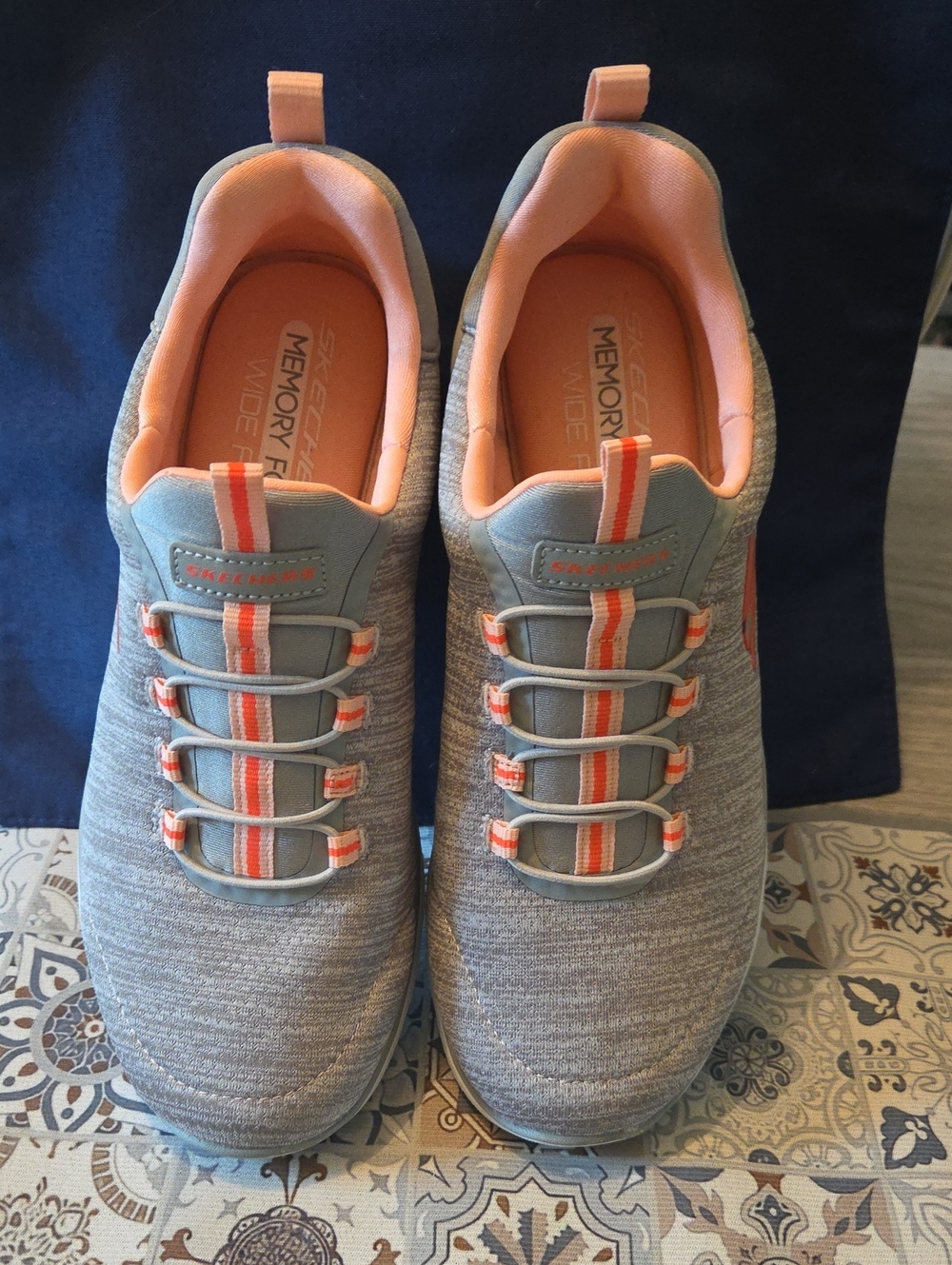 Skechers Women's Gray and Coral Slip-On Memory Foam Sneakers